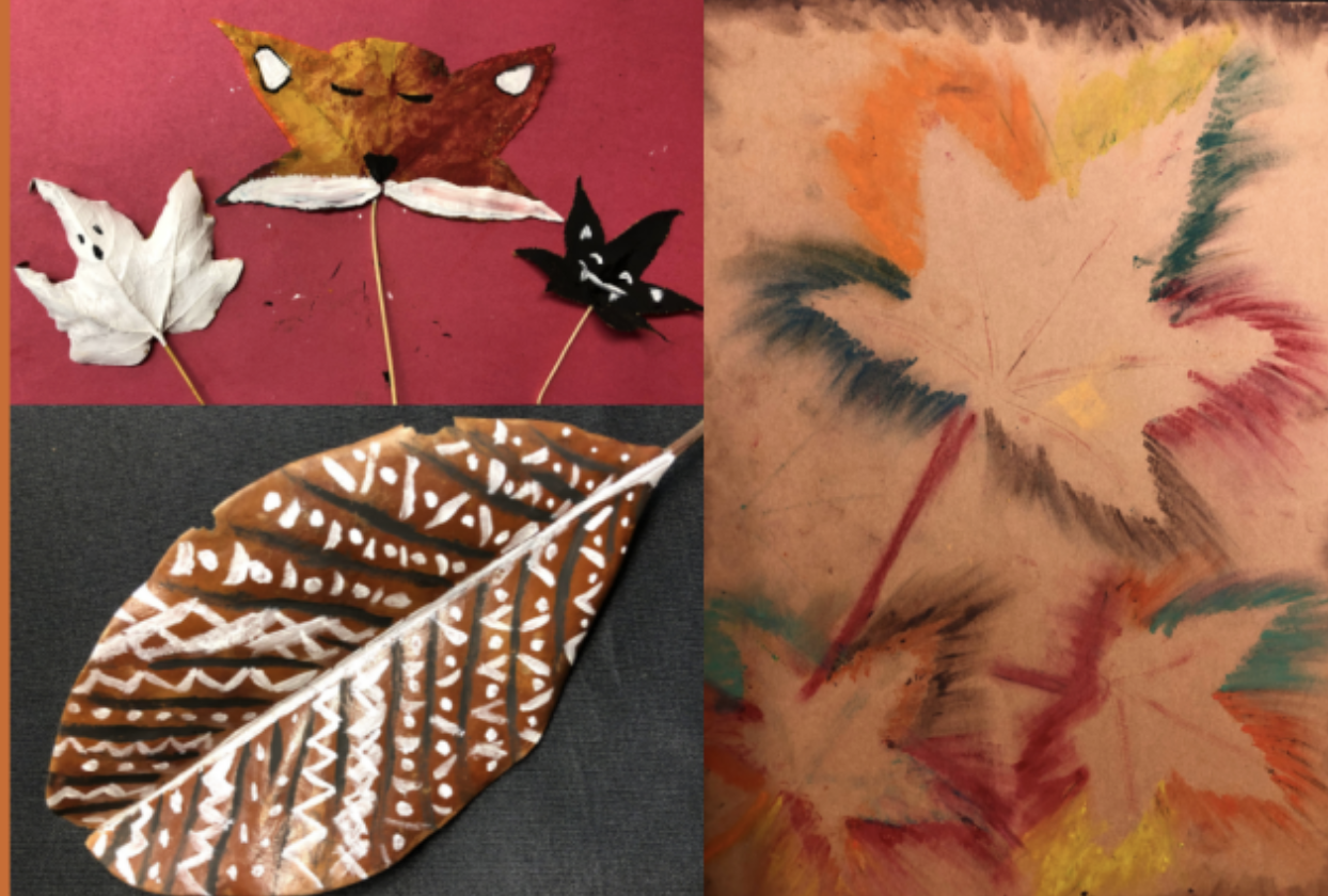 variety of leaf prints, painting on leaves, and leaf animals